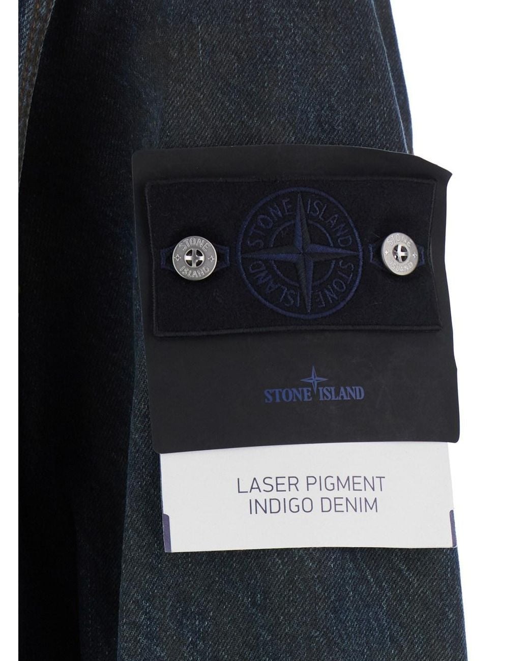 Stone Island Blue Denim Biker Jacket With Long Sleeves And Front Clos for men