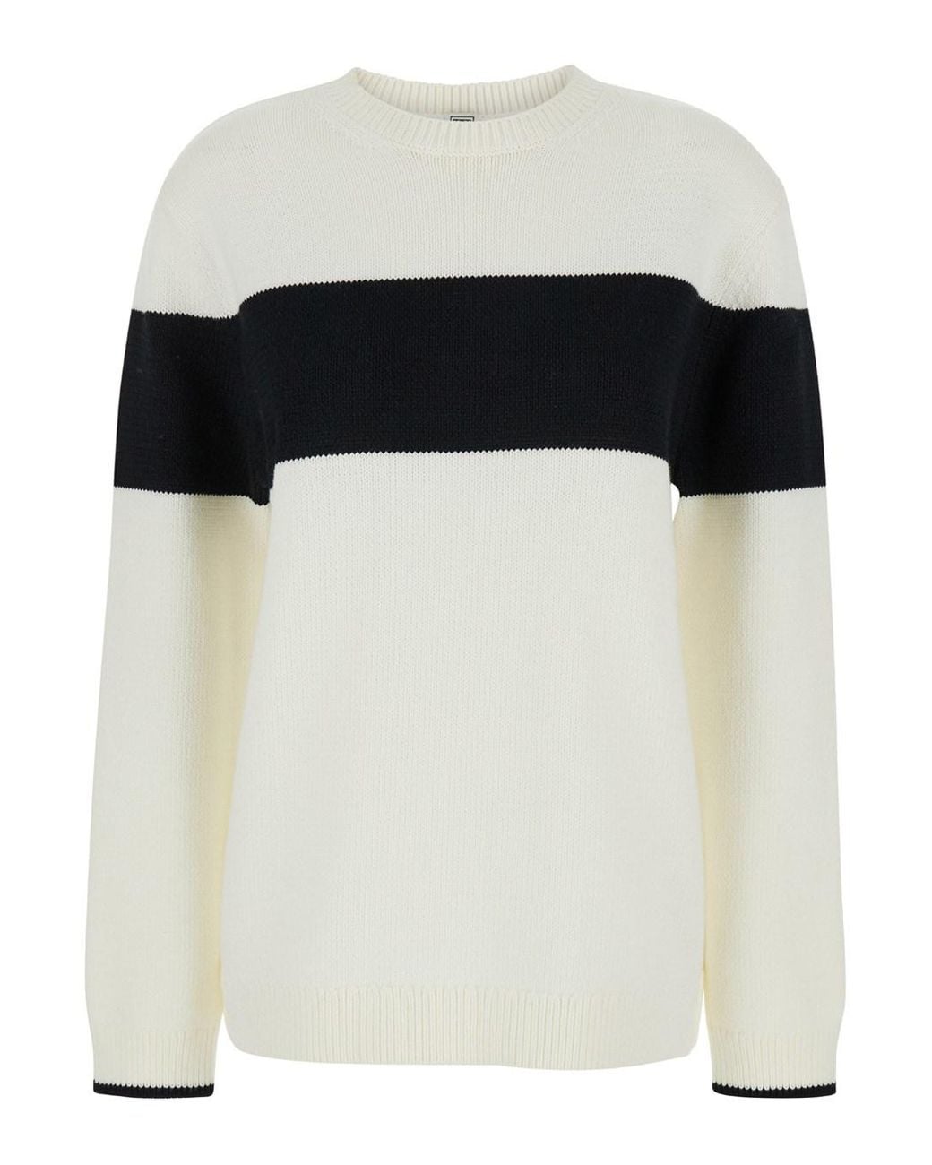 Totême Black Cotton Blend Sweater With Stripes Tops