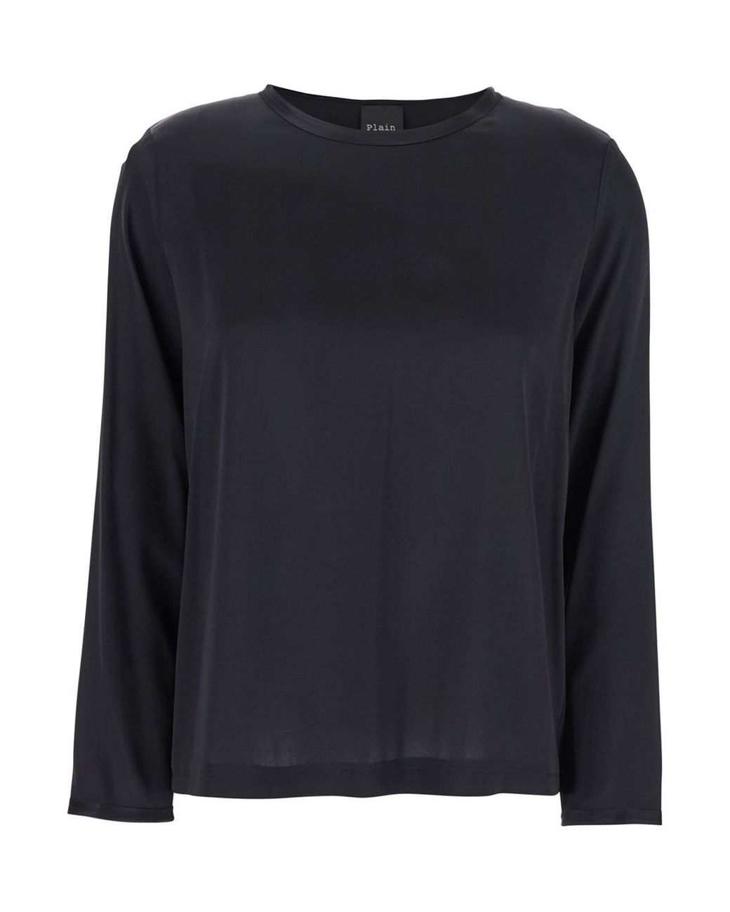Le Plain Black Silk Long Sleeve Blouse For