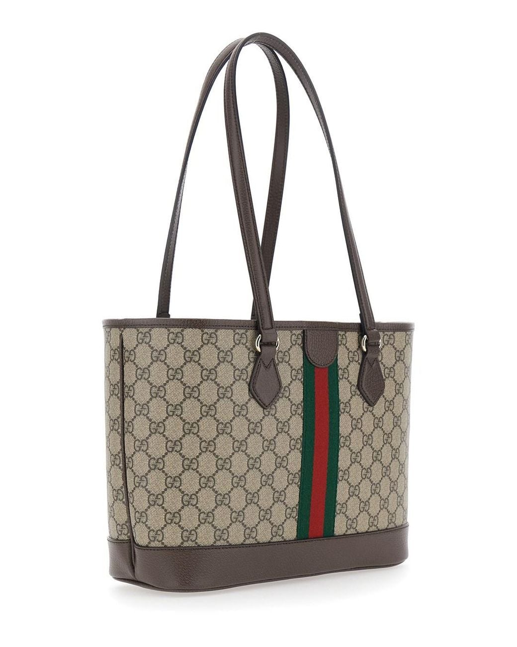 Gucci Brown 'Ophidia' Shopper With All-Over Gg Motif And Metallic Logo On The Front