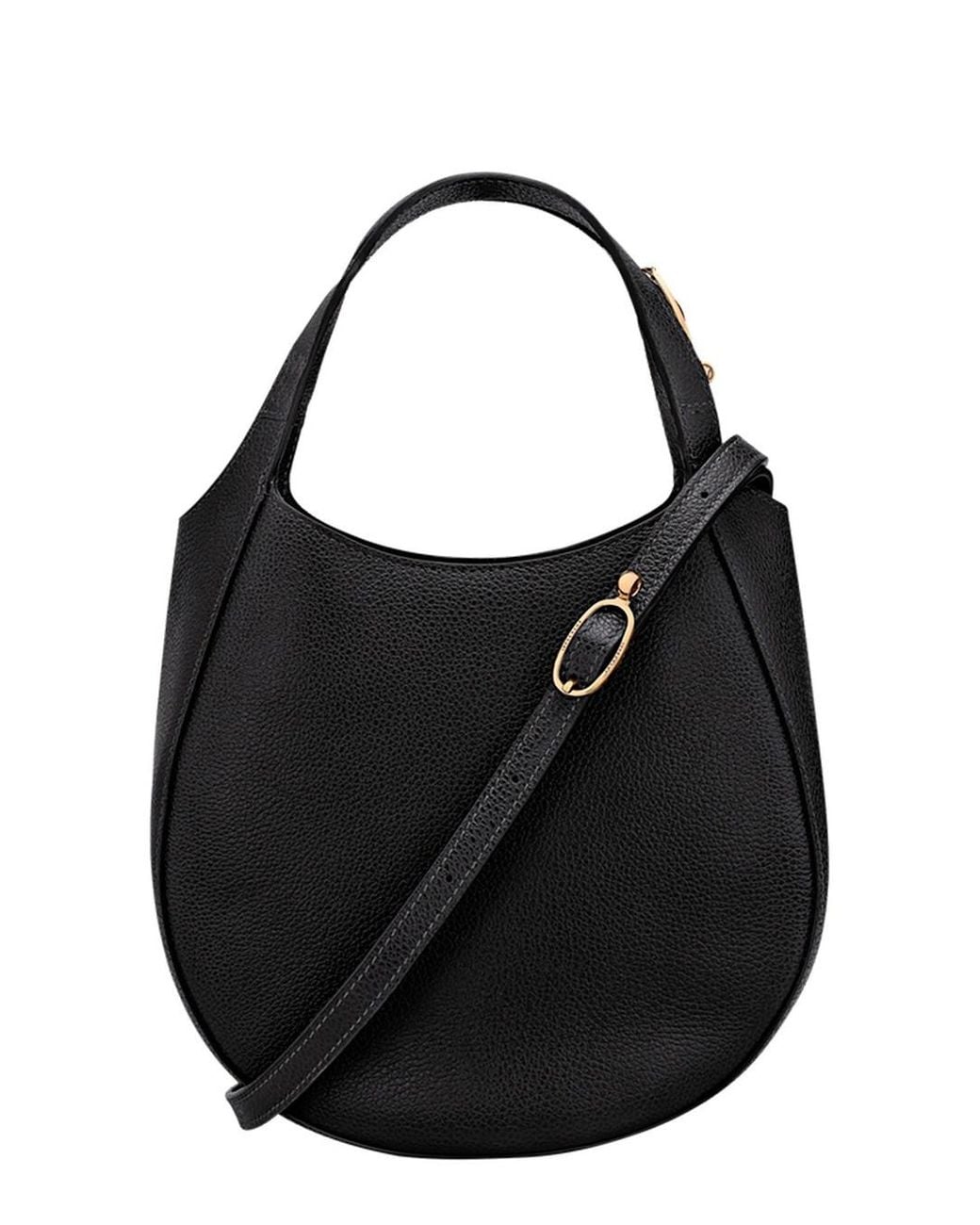 Longchamp Black Leather Handbag With Zip Closure, Zip Pocket Back, 30 Cm X 20 Cm X 10 Cm