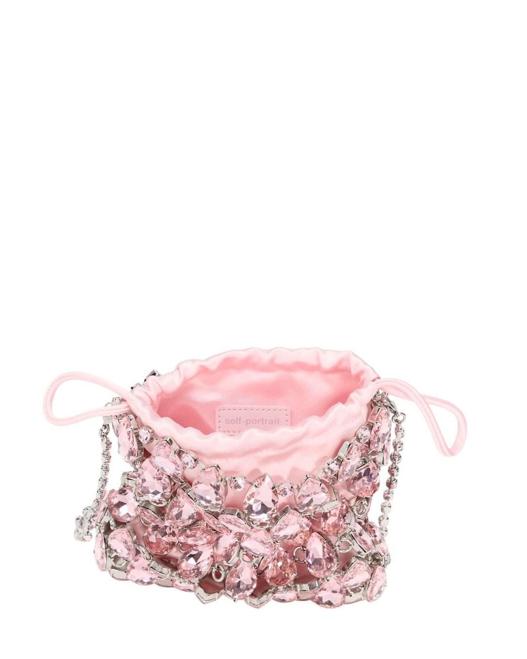 Self-Portrait Pink Handbag Crystal Chainmail Mini Bag With Rhinestone Details