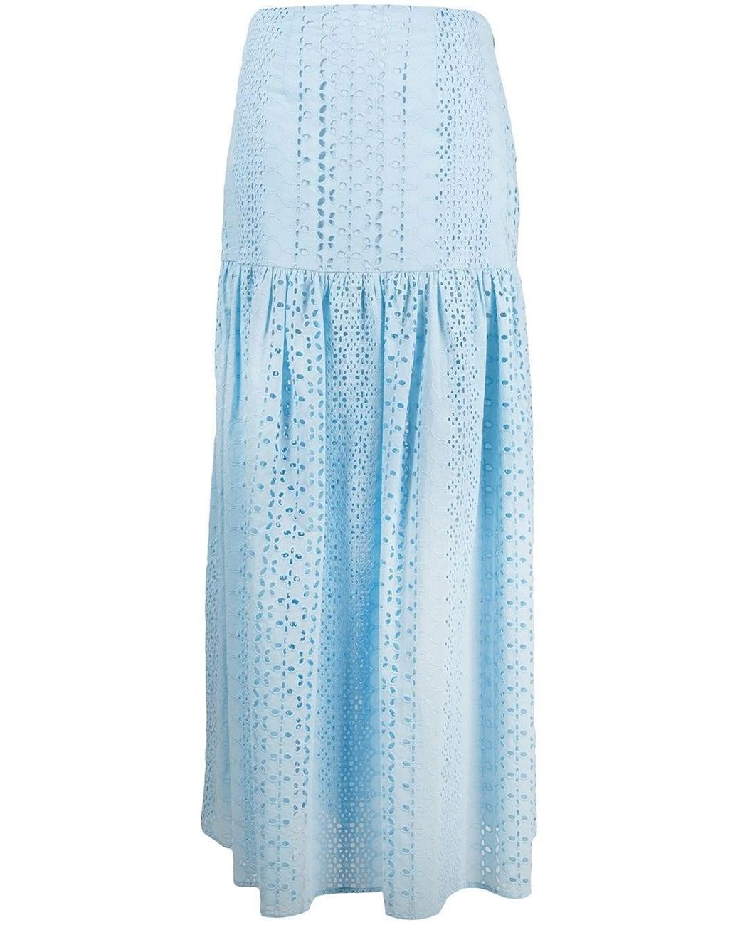 FEDERICA TOSI Cotton Sangallo Ligh Blue Long Skirt - Lyst