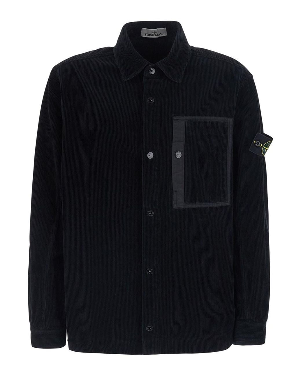 Stone Island Black Jacket With Patch Pocket On The Front And Logo Patc for men