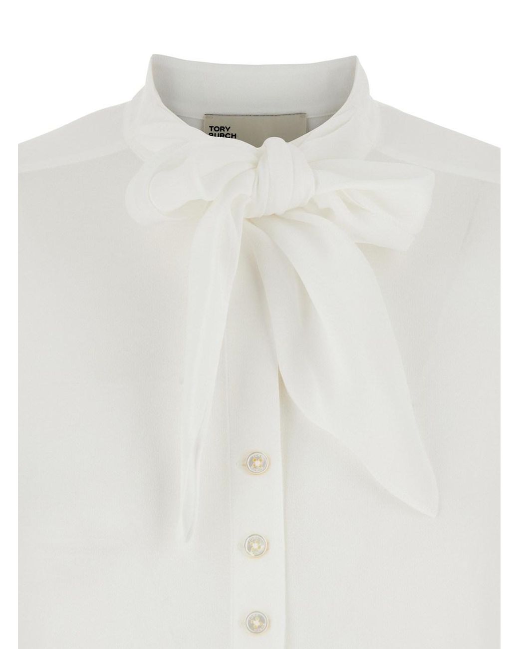 Tory Burch White Bow Semi-Sheer Georgette Blouse
