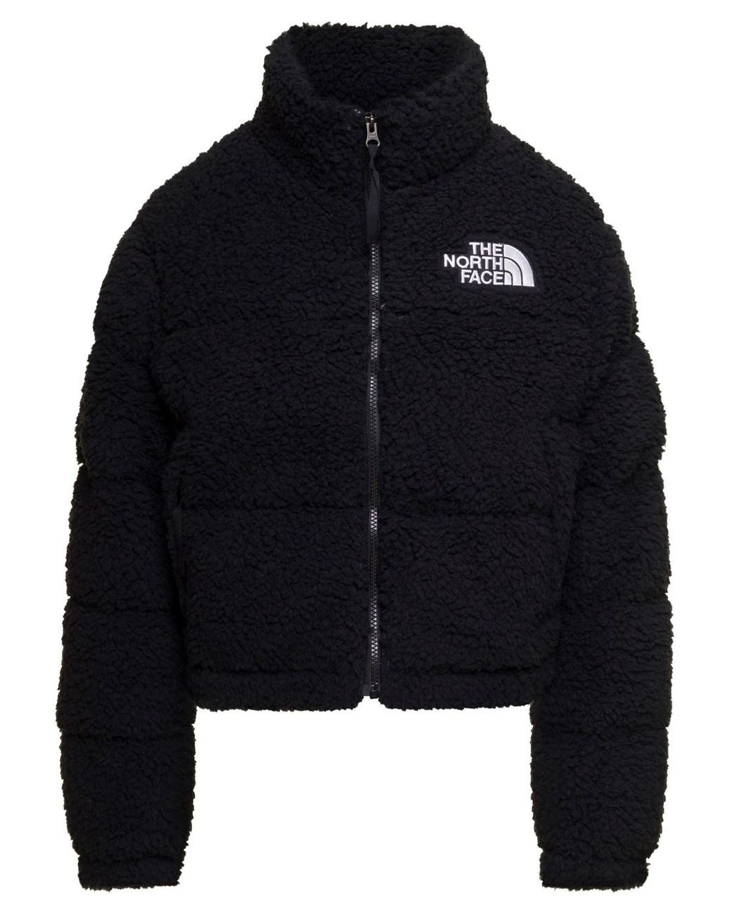 The North Face 'nuptse' Short Hgh Pile Jacket With Contrasting Logo ...