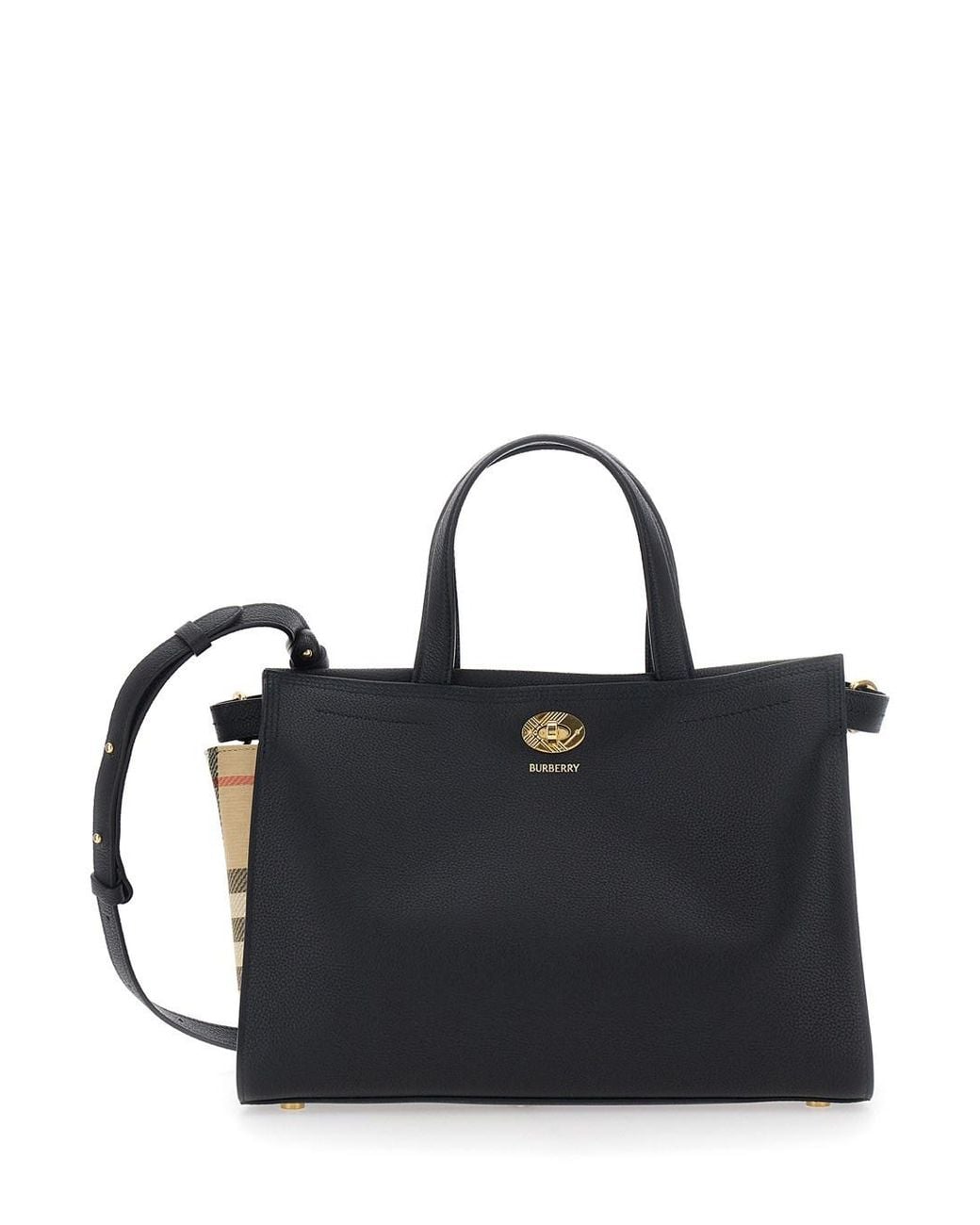 Burberry Black 'Cotswolds' Handbag With Check Detail On The Side And