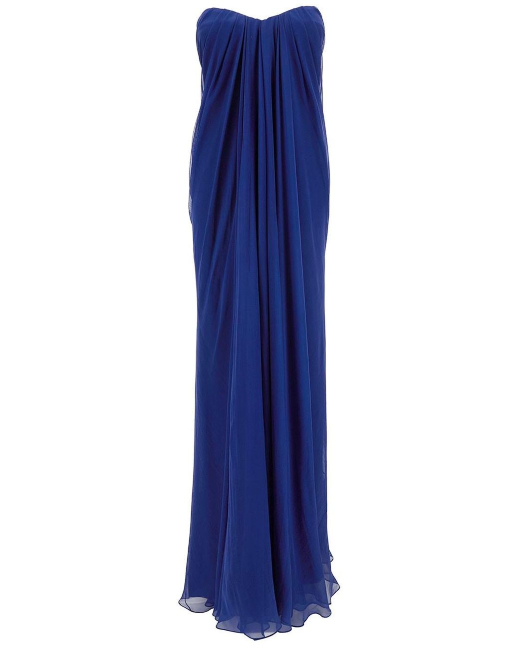 blue alexander mcqueen dress Women's Asymmetric Drape Evening Dress in Blue