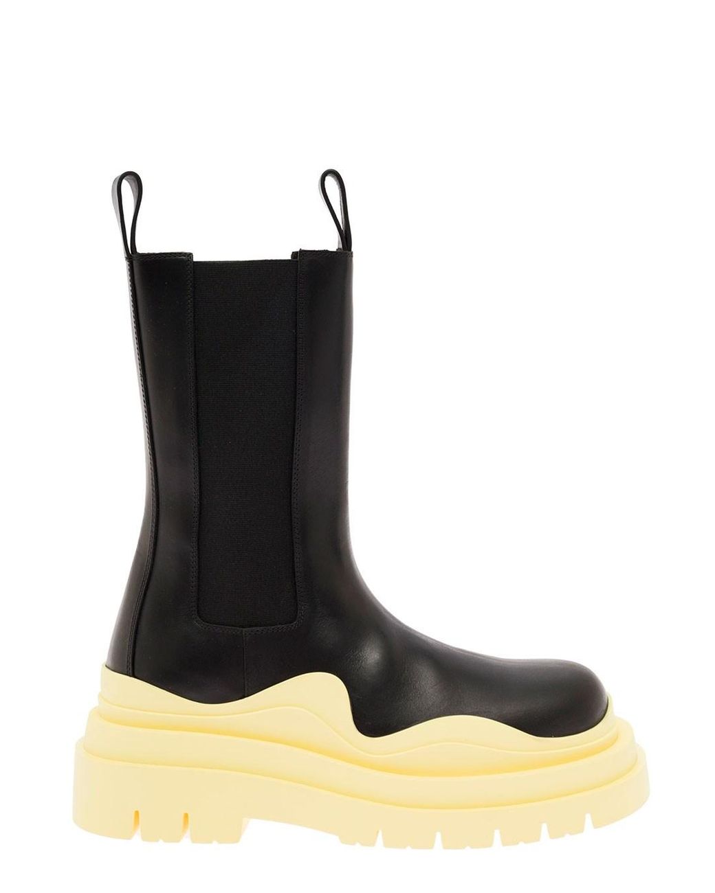 Bottega Veneta Woman's Leather Lug Boots With Yellow Sole in Black | Lyst