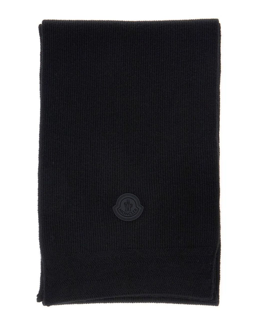 Moncler Black Scarf With Logo Patch On The Front for men