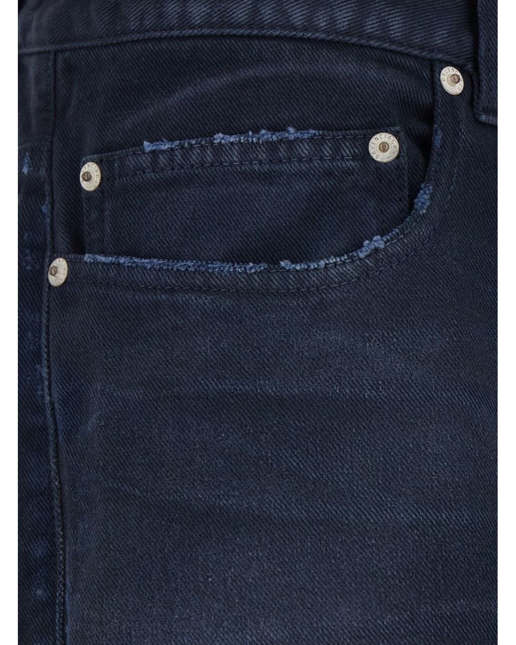 Balenciaga Blue Jeans With Faded Effect And Logo Patch On The Back for men