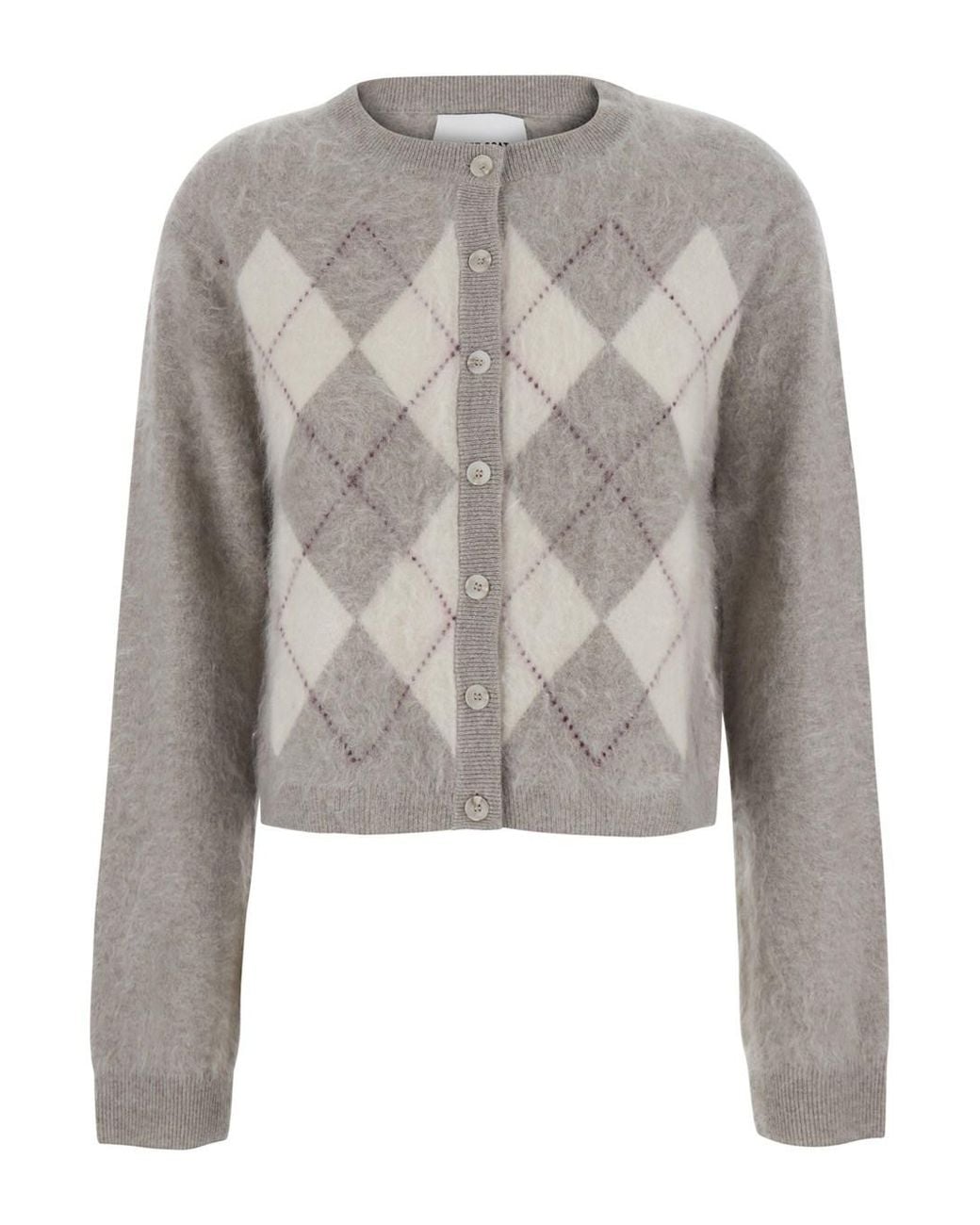Soft Goat Gray Cardigan Argyle With V-Neck And Long Sleeves