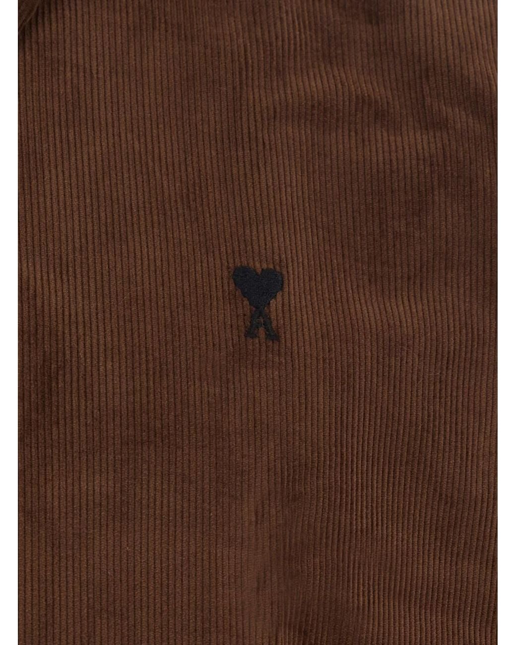 AMI Brown Classic Shirt With Button-Down Collar And Fabric for men