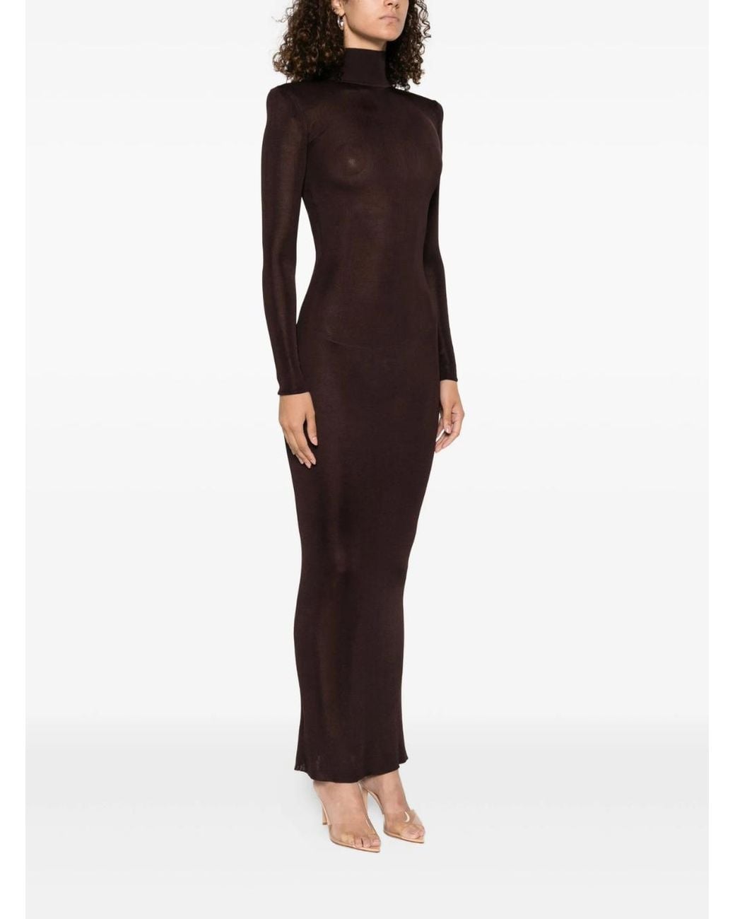 Self-Portrait Black Turtleneck Long Dress With Shoulder Pads