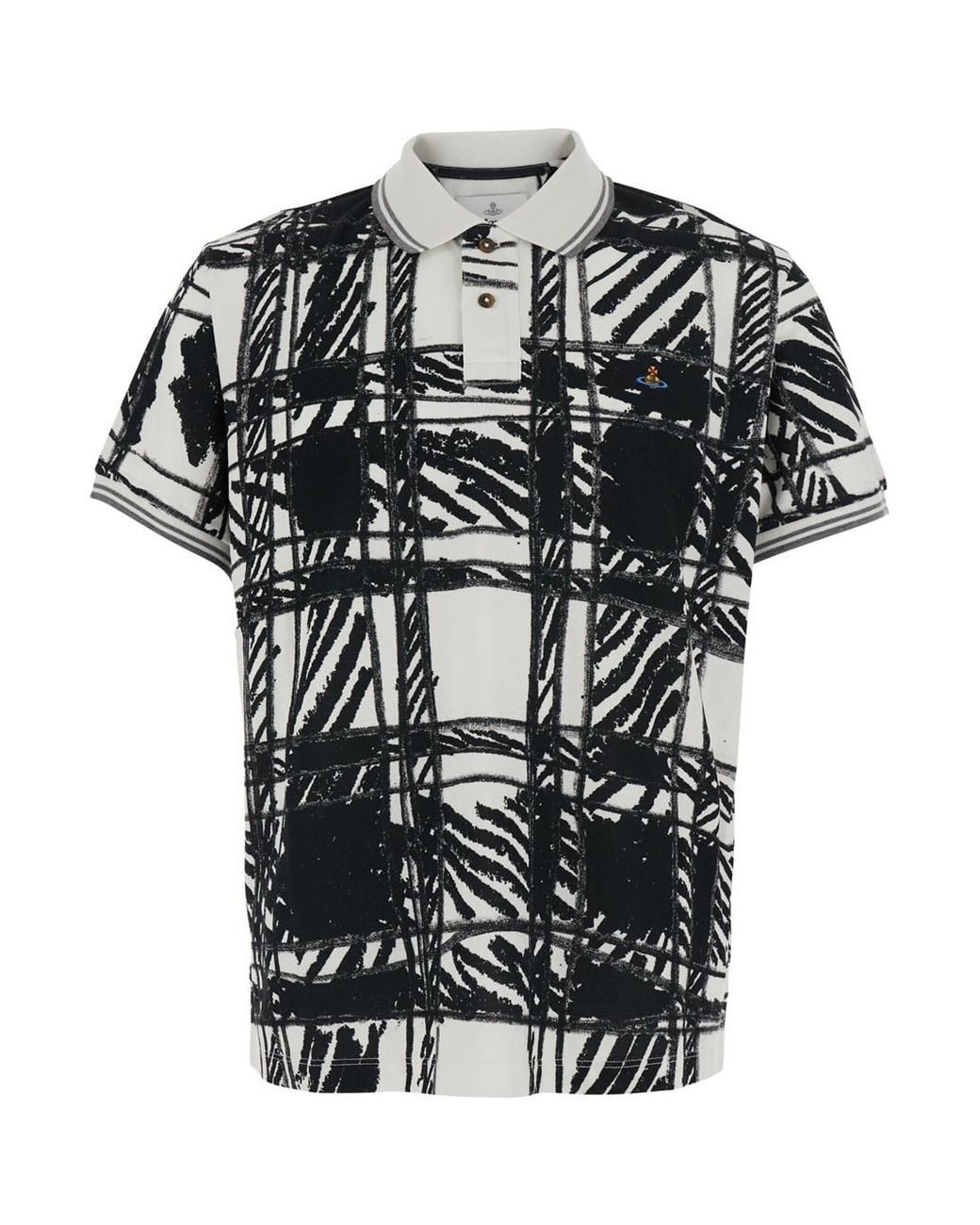 Vivienne Westwood Black And Polo Shirt With All-Over Print And Embroidered Logo for men