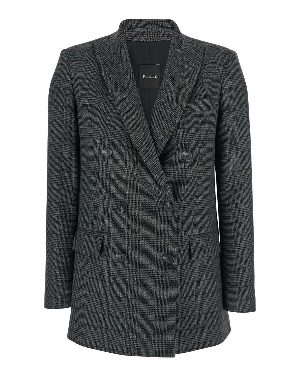 Le Plain Black Double-Breasted Jacket With Peak Revers And All-Over Stri
