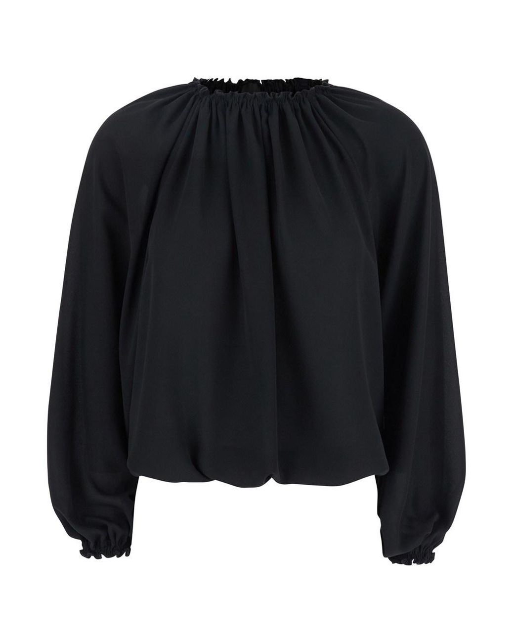 Plain Black Top With Dropped Shoulders And Curlsin Fabric