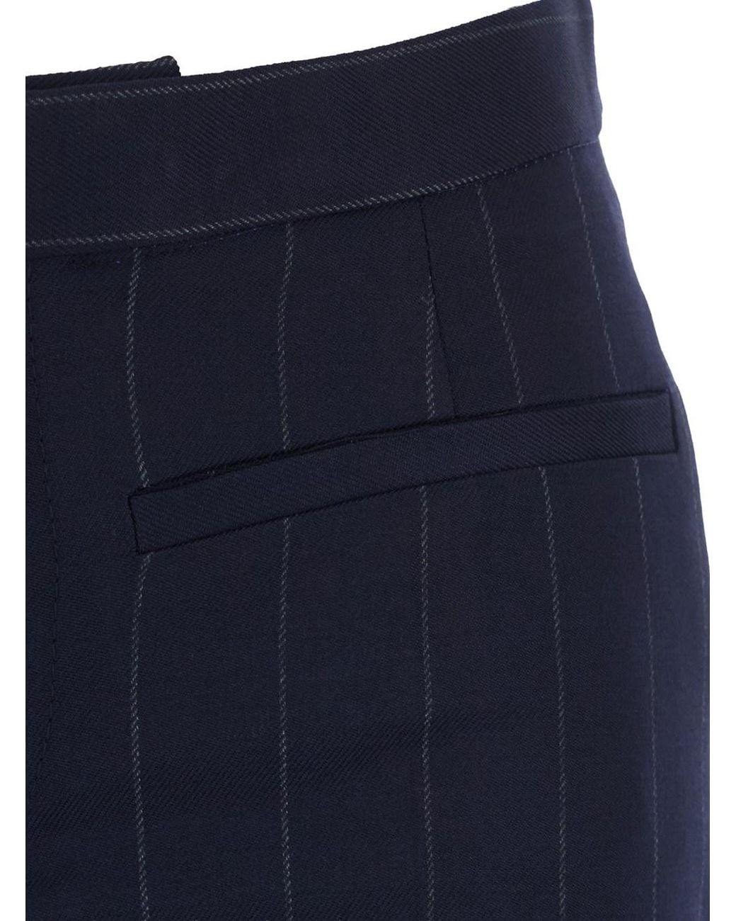 ..,merci Blue Pants With Off-Center Front Closure And All-Over Striped Mo