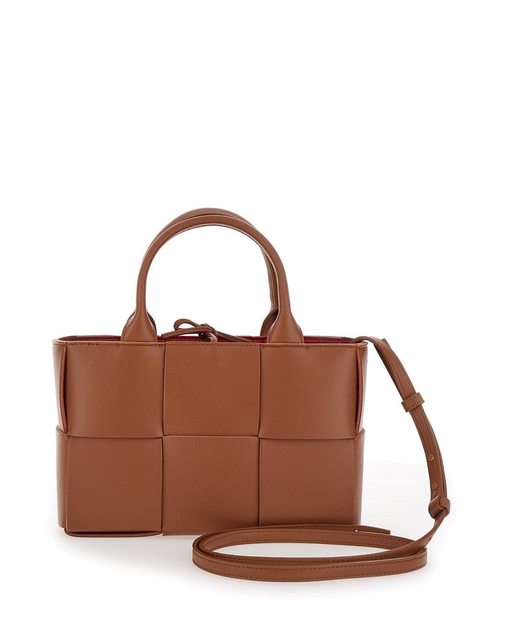 Bottega Veneta Brown 'Arco Tote Mini' Handbag With Intreccio Motif