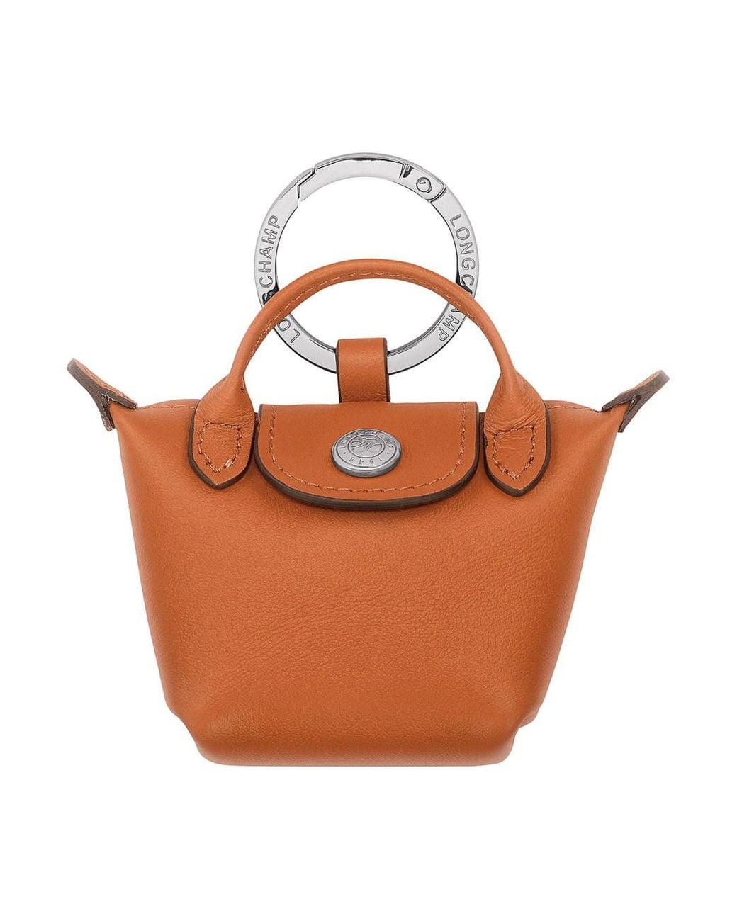 Longchamp Orange 'Le Pliage Xtra' Keychain With Logo Lettering Ring In