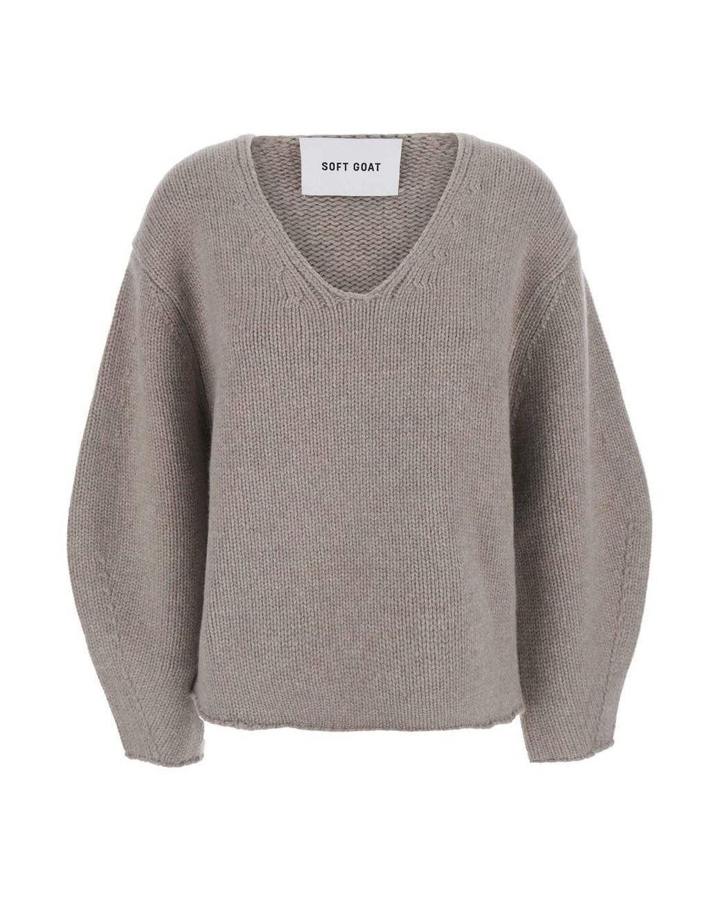 Soft Goat Gray Pullover Puff Sleeves V Neck With Puff Sleeves And V-Neck In