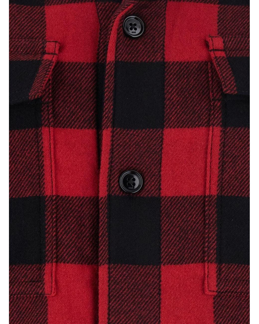 AMI Red Cotton Overshirt With Bell Collar And Long Sleeves For M for men