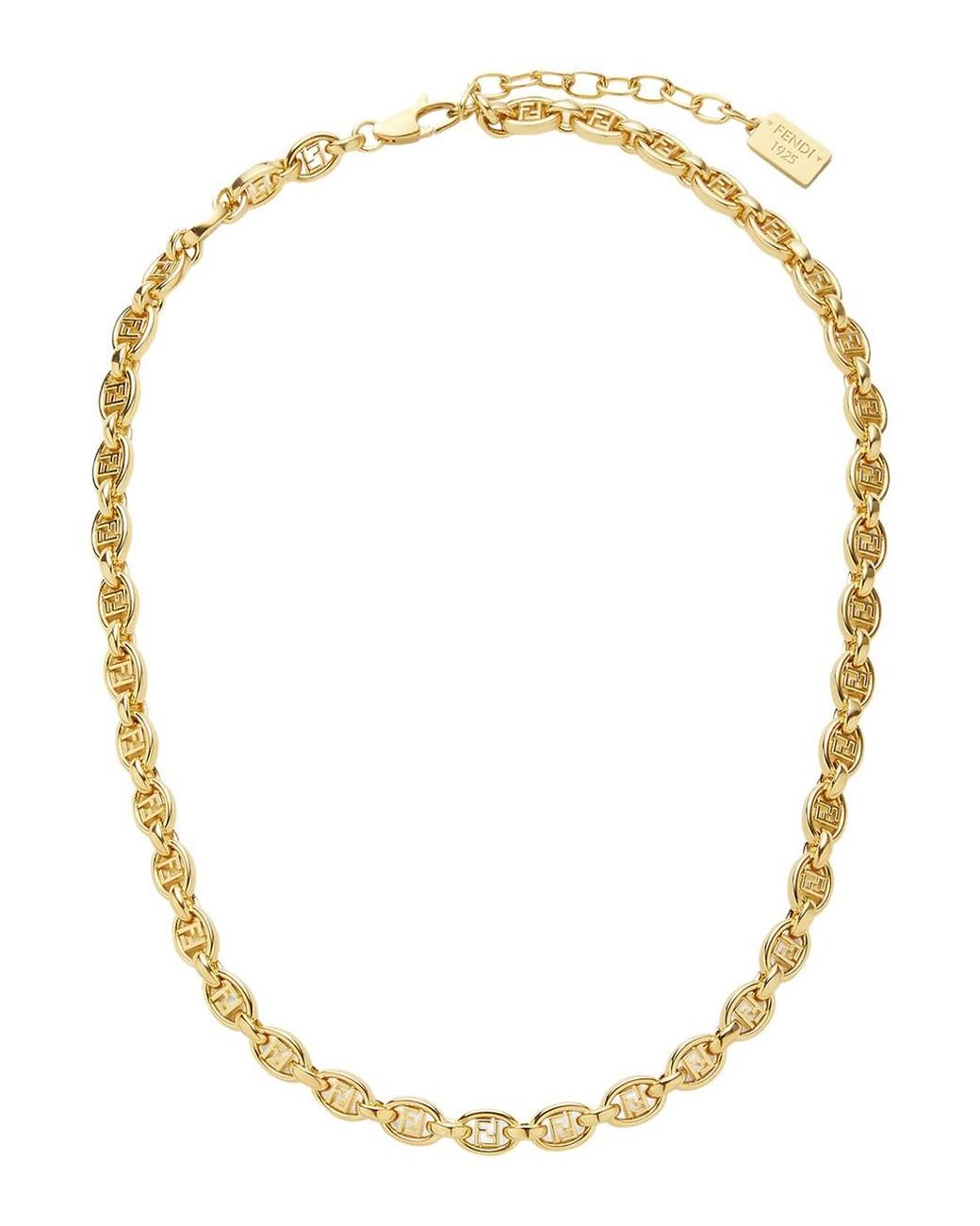 Fendi Metallic Colored Necklace With Lobster Clasp And Logo Plaque Design