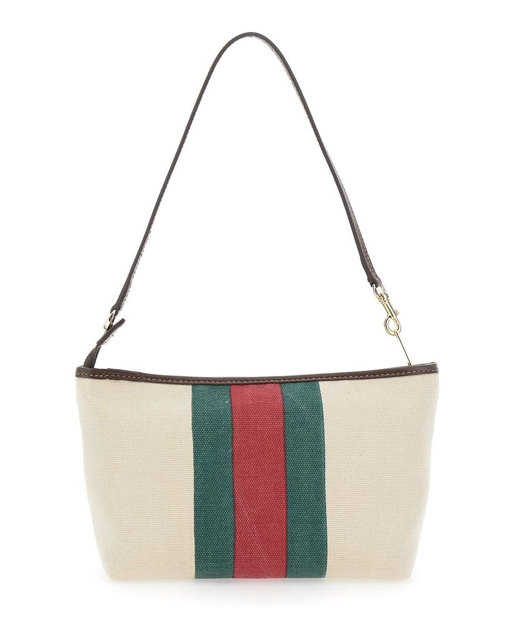 Gucci White Shoulder Bag With Web Detail And Logo Plaque