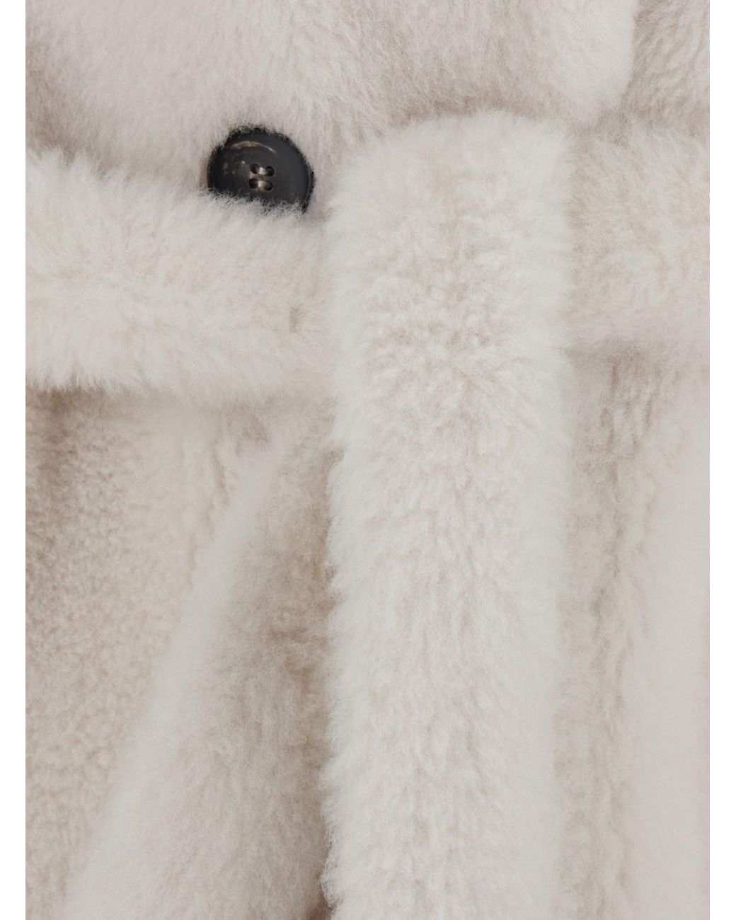 Suprema White Shearling Coat With Classic Collar And Waist Belt