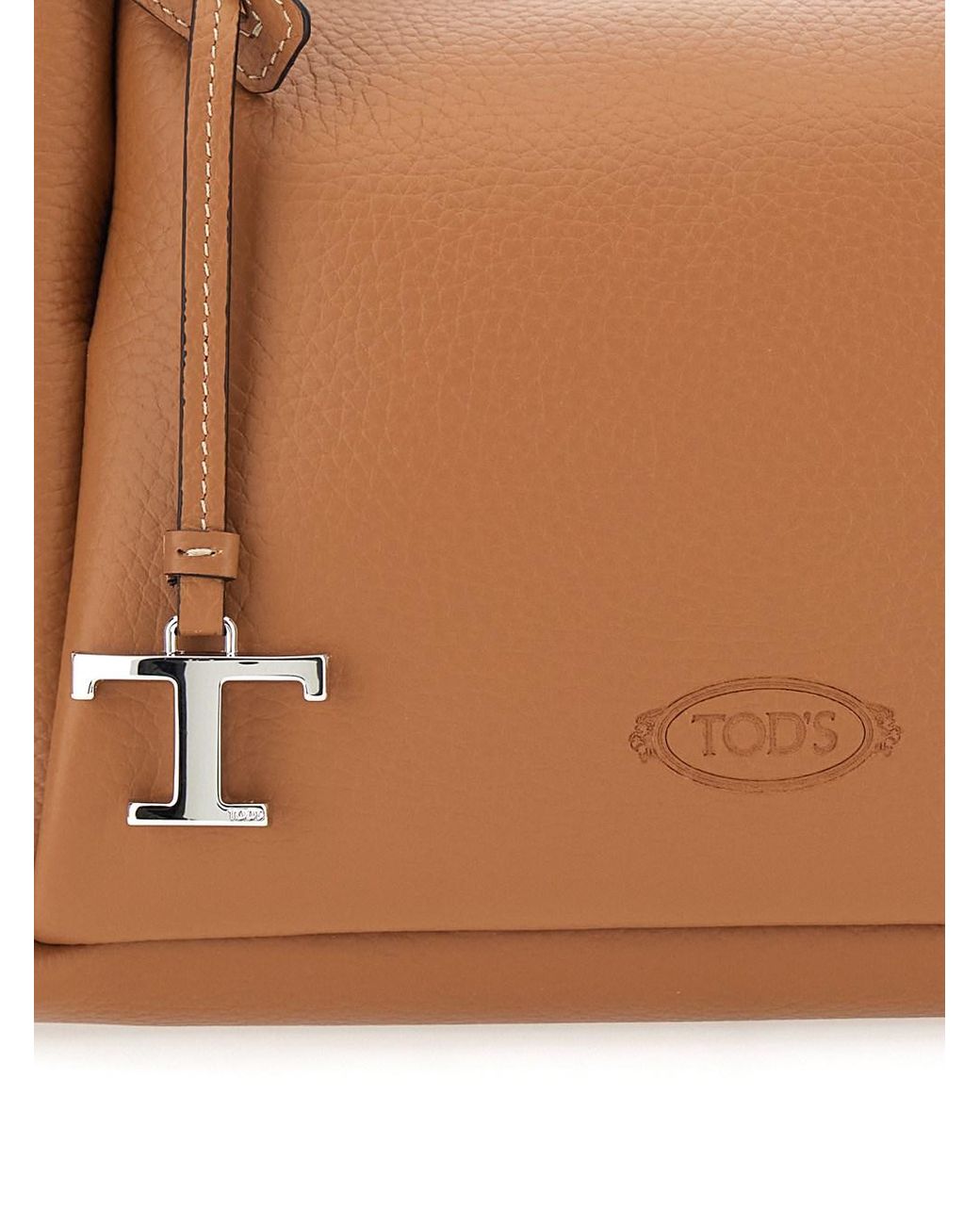 Tod's Brown Shoulder Bag With T Plaque, Leather Calf