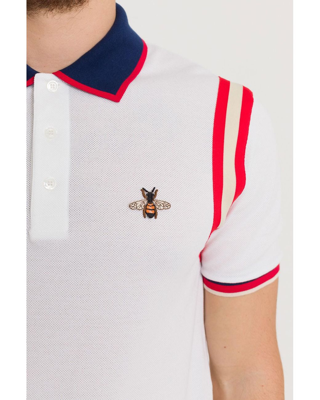 Polo In Cotone Con Ape da Uomo di Gucci in Bianco Lyst