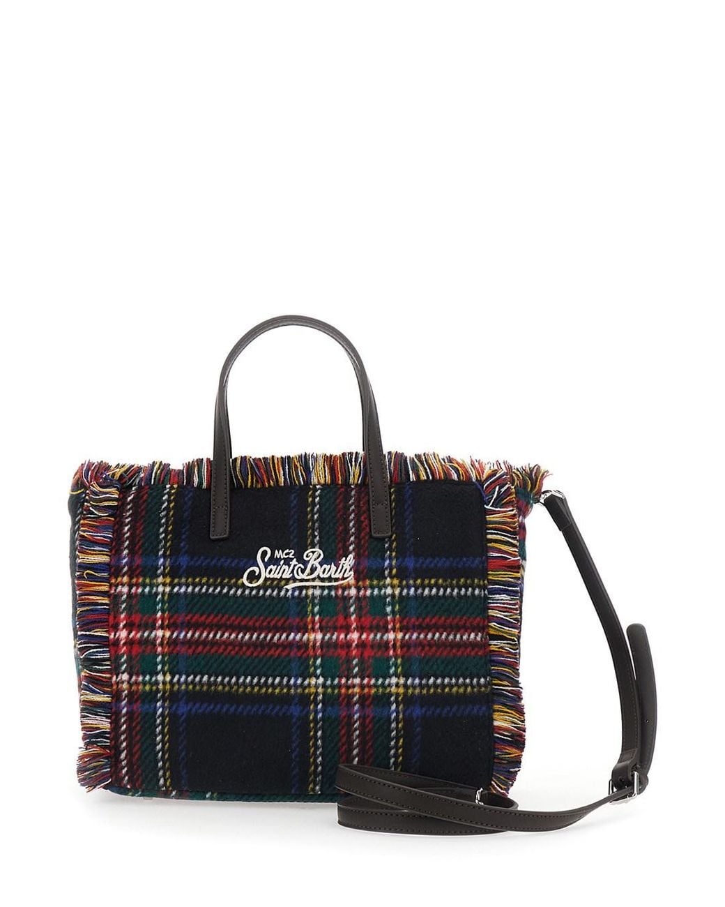 Mc2 Saint Barth Black Shoulder Bag With Tartan And Patch