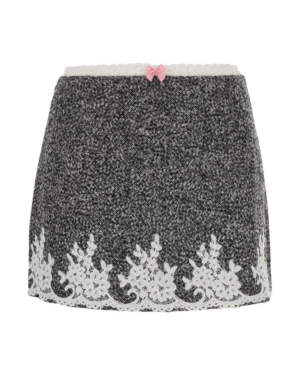 Markgong Gray Miniskirt With Floral Embroidery And Front Bow
