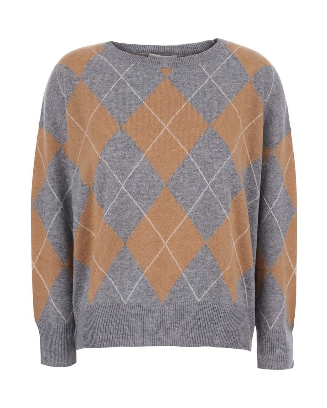 SOLOCASCMIR Gray Sweater With Round Neck And Diamond Motif