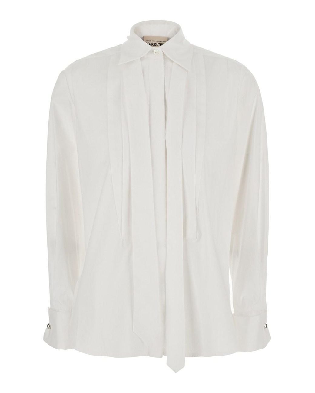 Semicouture White 'Gracie' Shirt With Pointed Collar And Stripes On Th