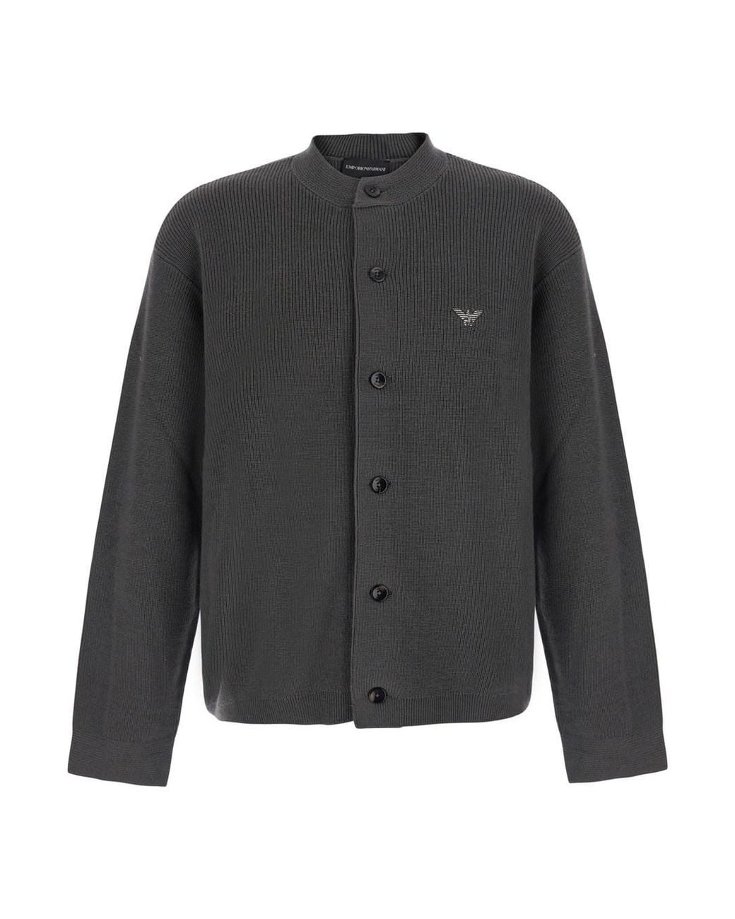 Emporio Armani Gray Cardigan With Ribbed Design And Logo Patch for men