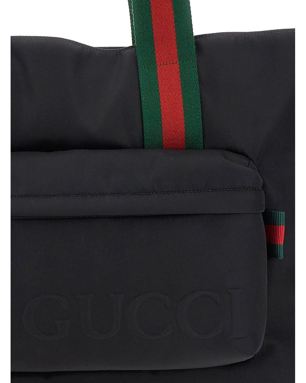 Gucci Black Tote Bag With Web Handles And Logo Lettering On The Front for men