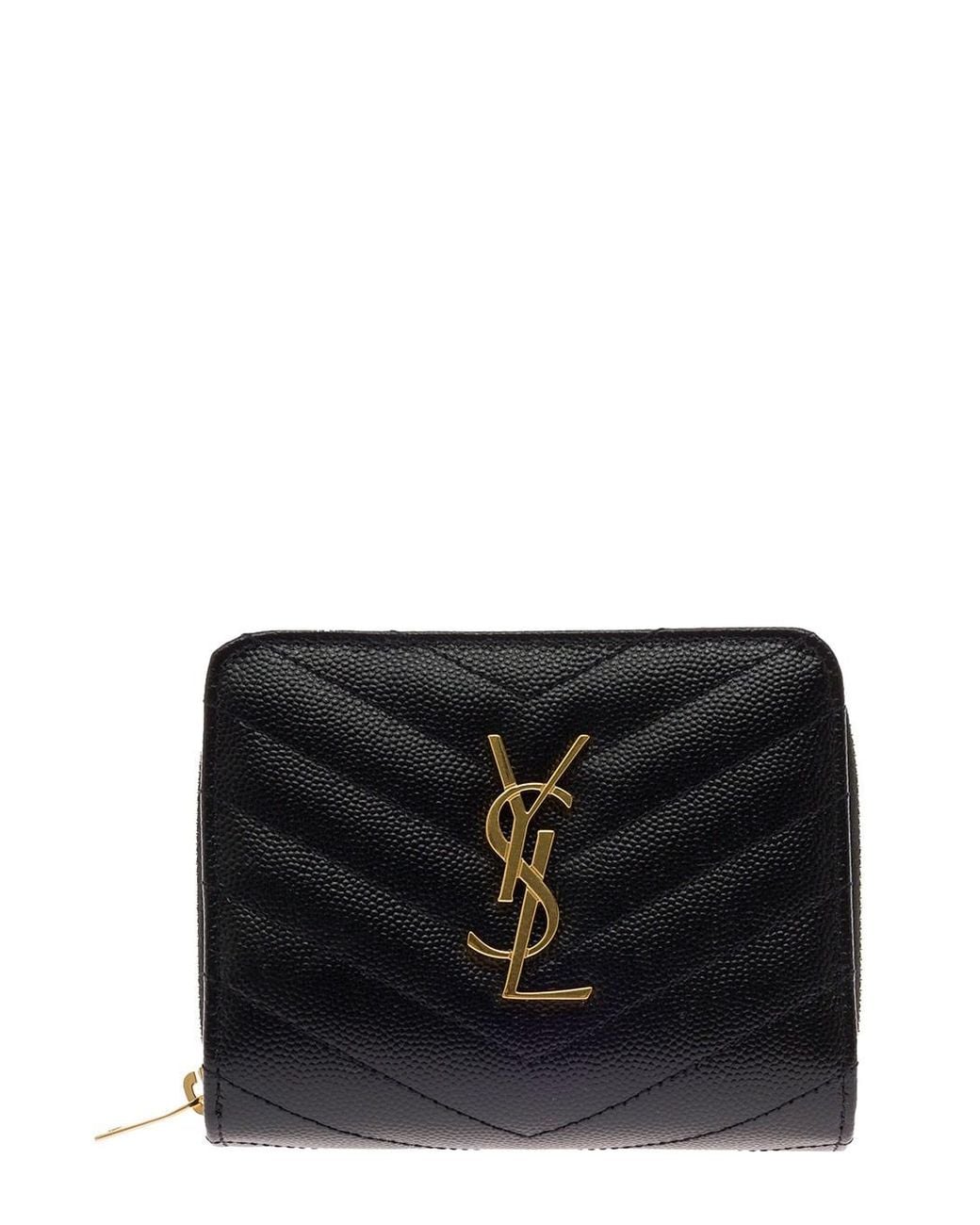 Saint Laurent Black Wallet With Cassandre Plate, Leather Calf