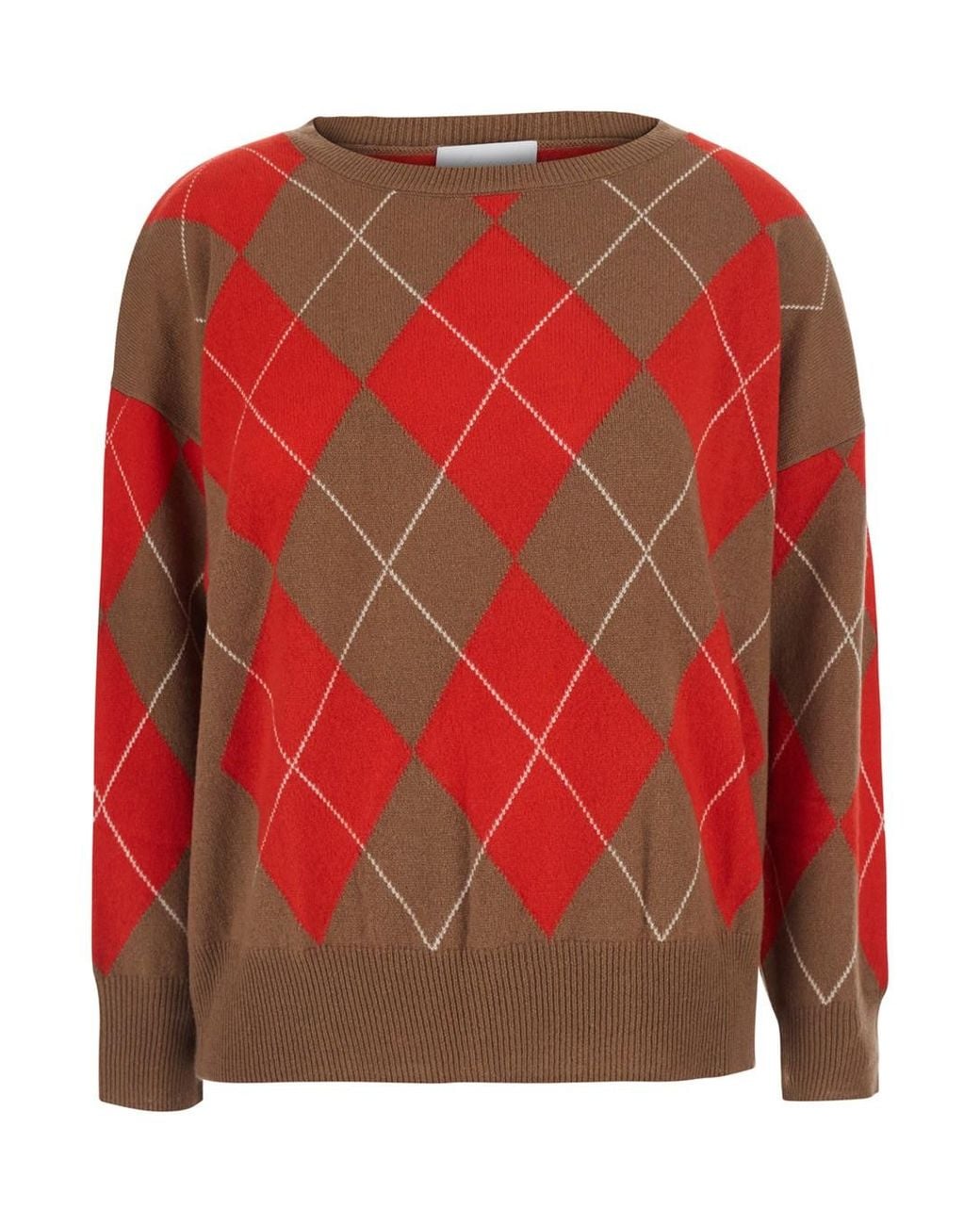 SOLOCASCMIR Red Argyle Sweater With Round Neck And Long Sleeves