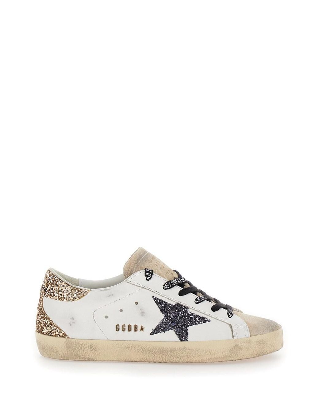 Golden Goose Deluxe Brand White 'Superstar' Low Top Sneakers With Glitters