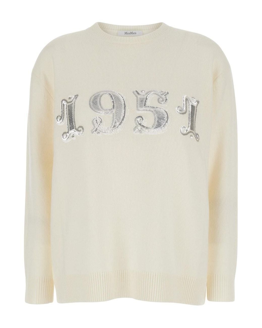 Max Mara White Wool And Cashmere Sweater With Logo Tops