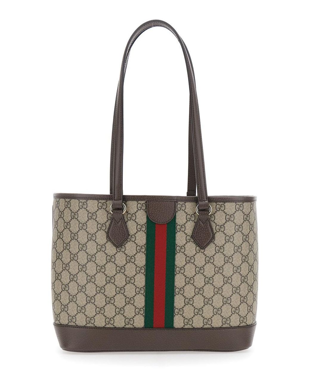Gucci Brown 'Ophidia' Shopper With All-Over Gg Motif And Metallic Logo On The Front