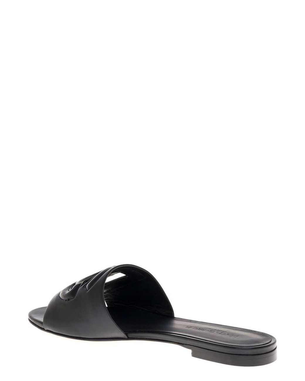 Dolce & Gabbana Black Leather Mules With Logo
