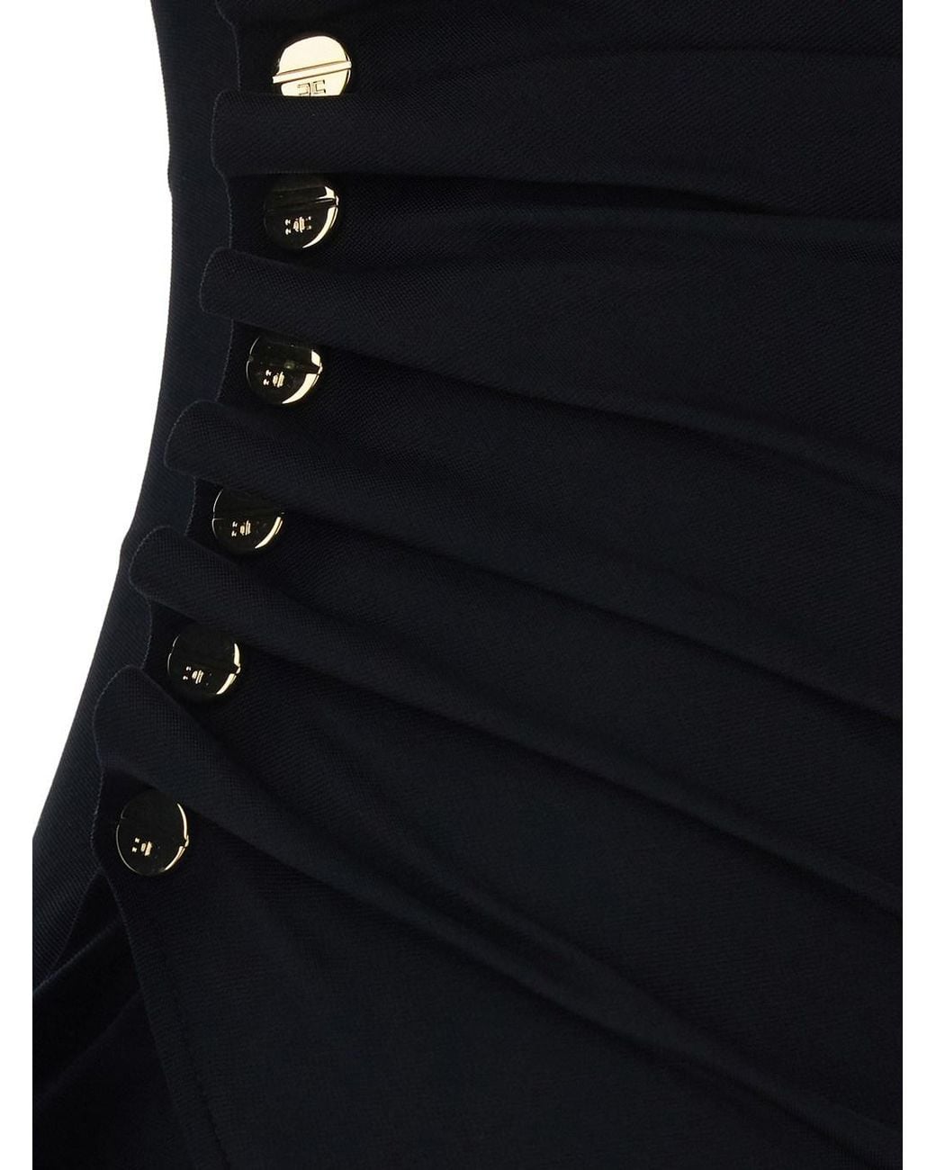 Elisabetta Franchi Black Draped Dress With Asymmetric Hem And V Neck I