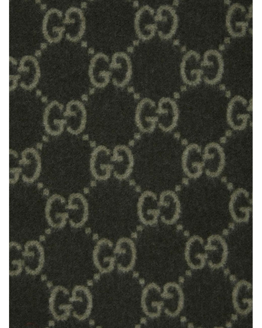 Gucci Green Scarf With Fringed Hem And Gg Motif Jacquard for men