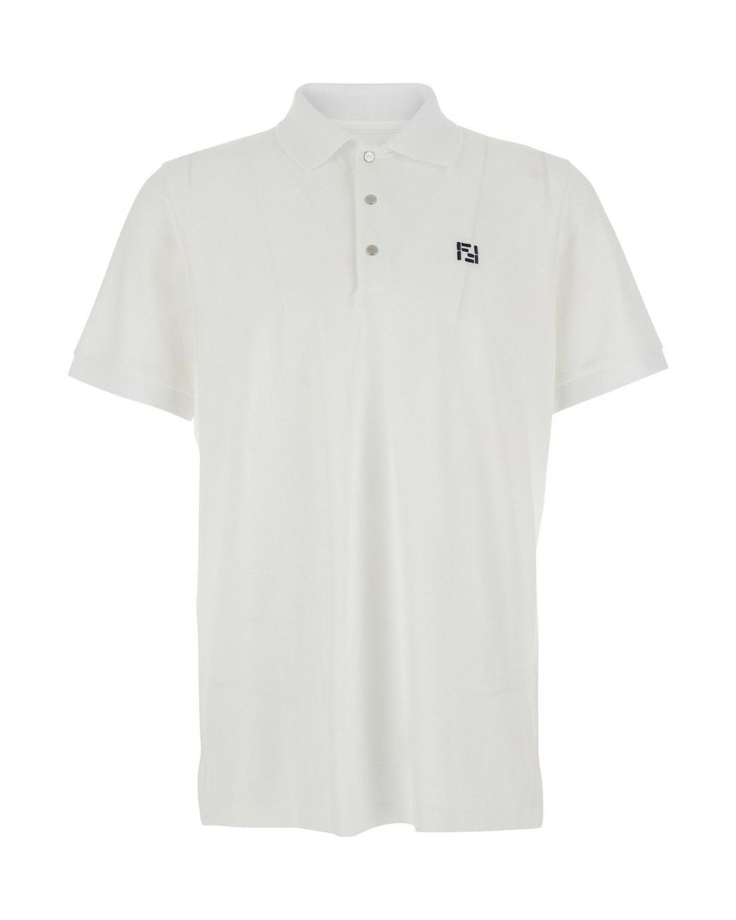 Fendi White T-Shirt 'Piquet' With Round Neck And Logo On The Front for men