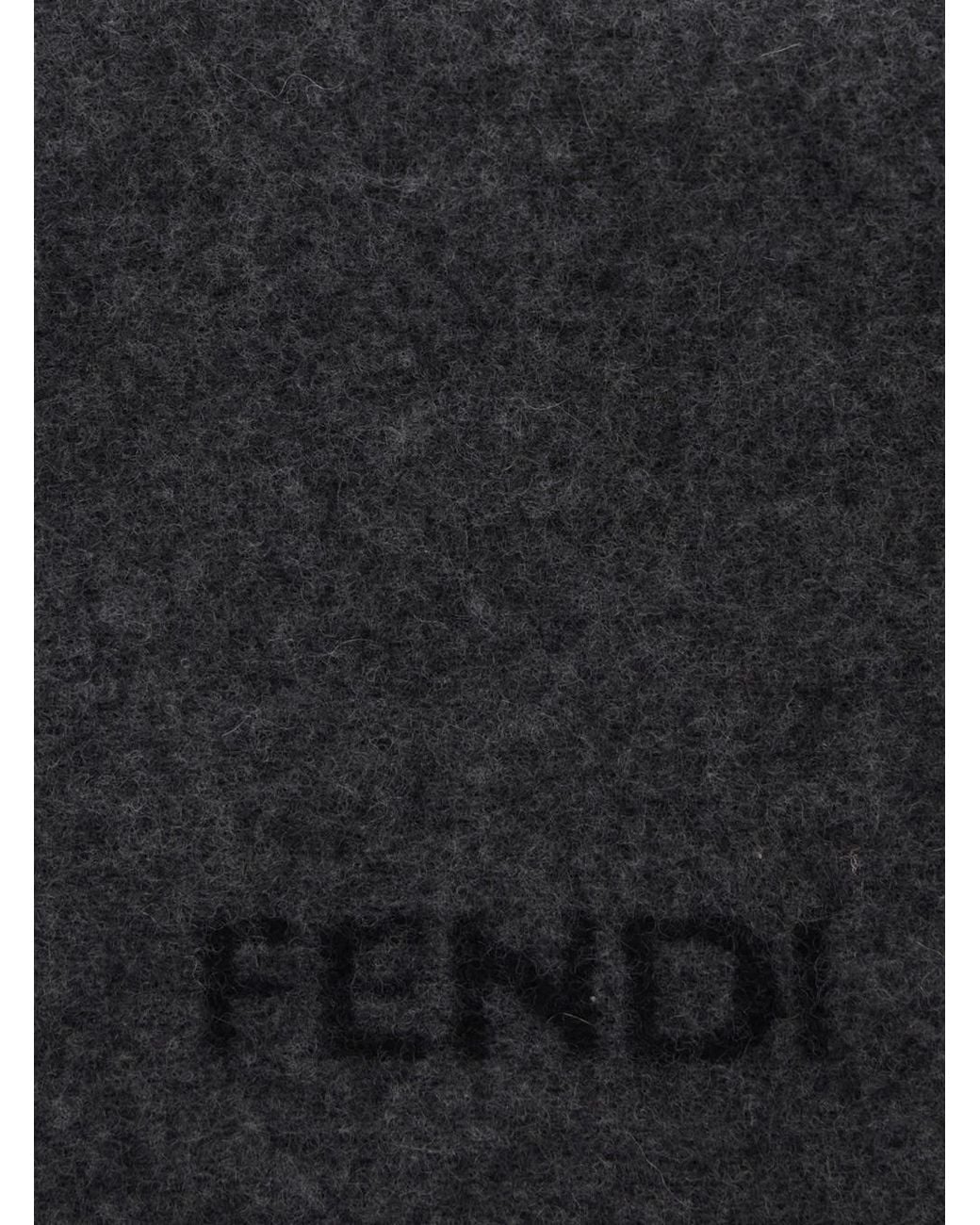 Fendi Black Scarf With Fringed Hem And Logo Lettering On The Front In for men