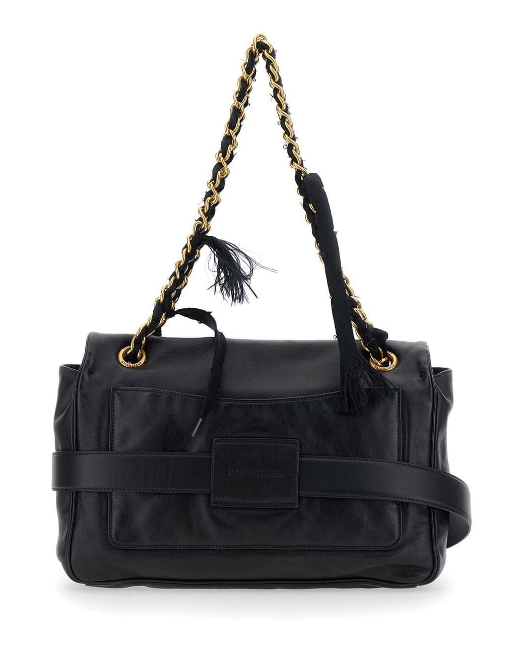 Balenciaga Black Crossbody Bag With Logo Plaque Calf Shoulder