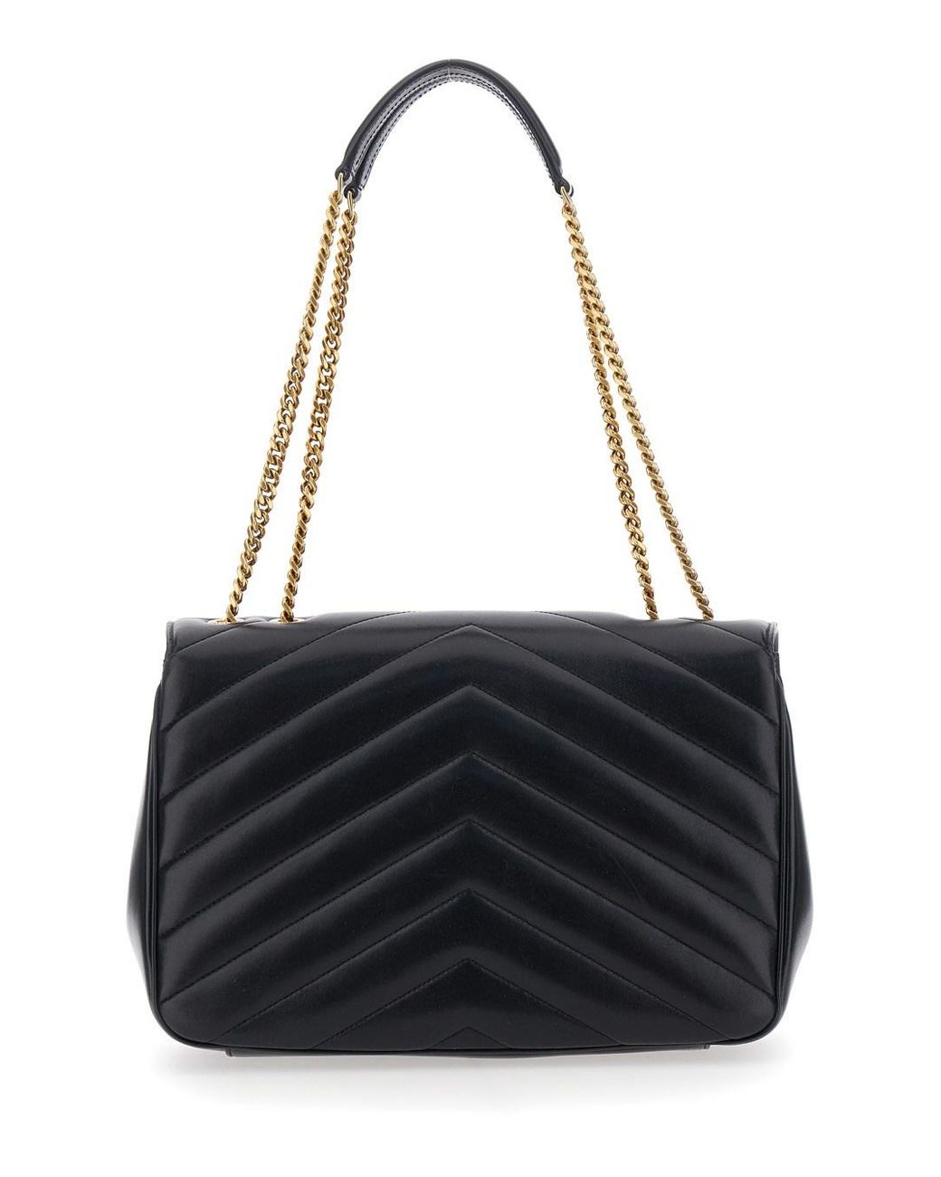 Saint Laurent Black Crossbody Bag 'Loulou' Large With Sliding Chain Strap And Cassandre Plaque On Front