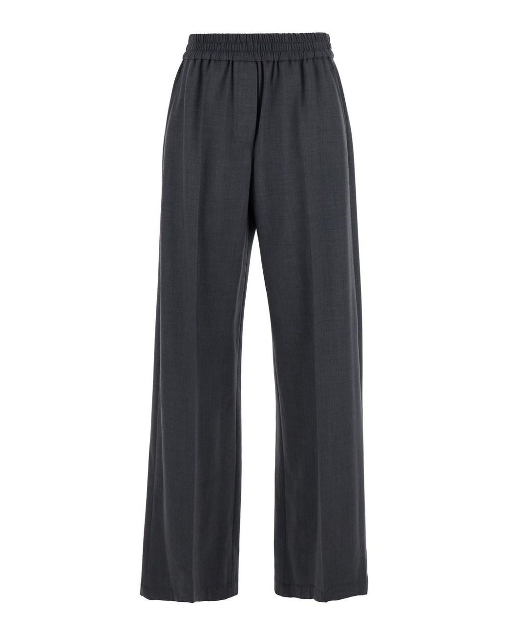 Brunello Cucinelli Blue Wool Wide-Leg Trousers